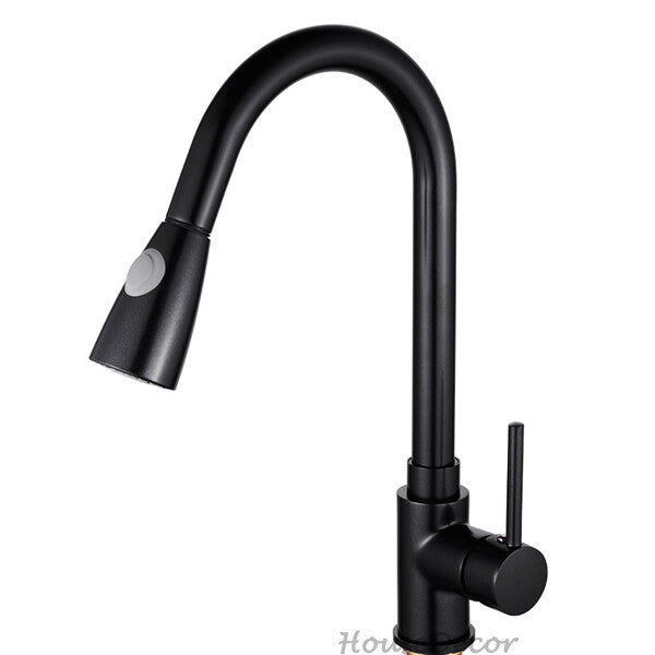 Black kitchen sink mixer tap pull out spray main view