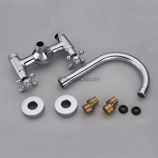 Chrome kitchen sink mixer tap swivel spout detail view