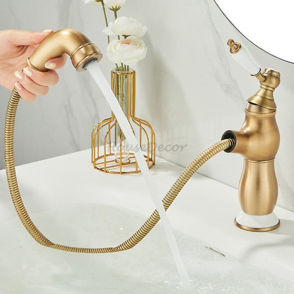 Antique Brass bath shower mixer tap pull out spray additional view