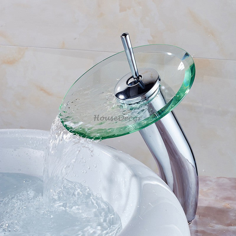 Modern Brass bath shower mixer tap waterfall spout detail view