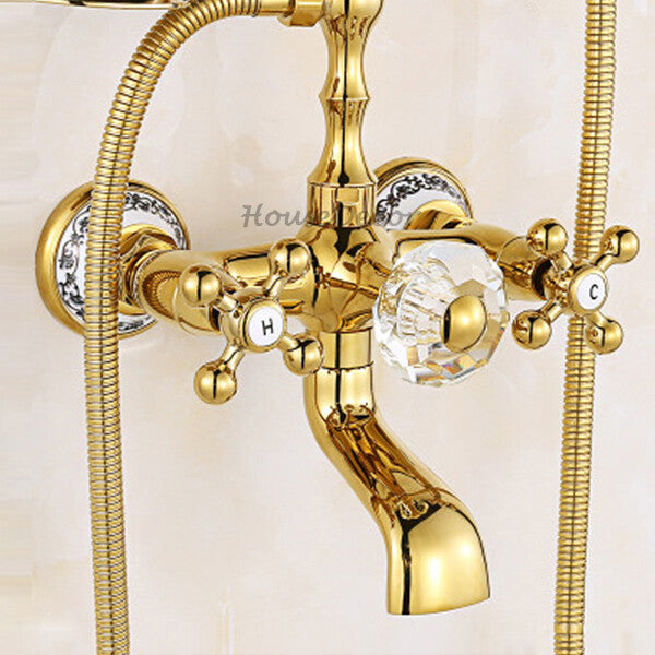 Gold bath shower mixer tap wall mounted design detail view