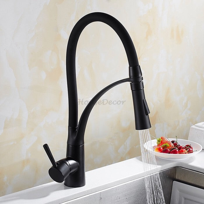 Black Brass kitchen sink mixer tap swivel spout detail view