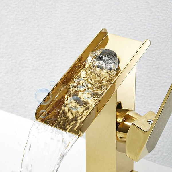 Gold bathroom basin mixer tap waterfall spout additional view