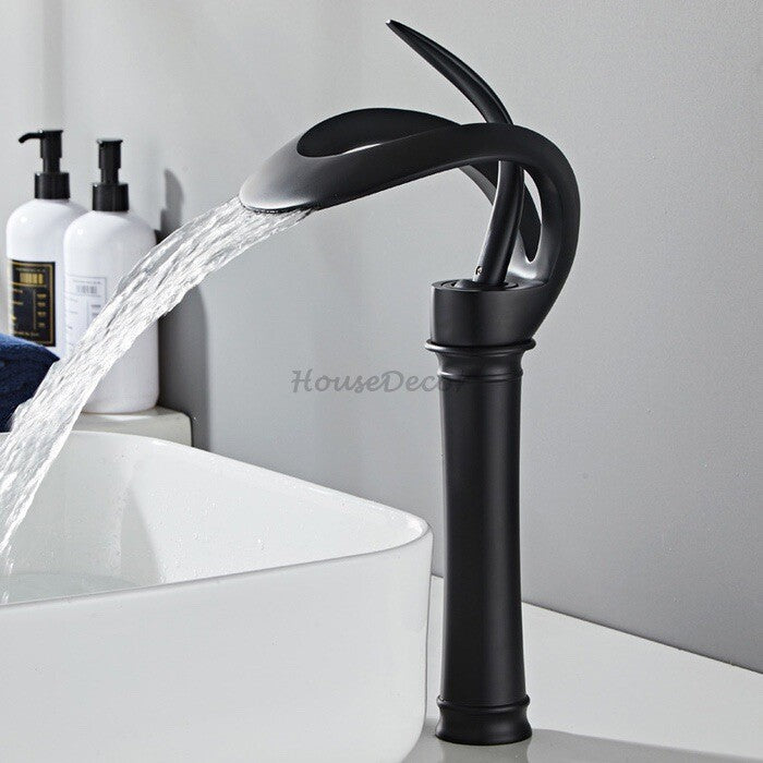 Modern bath shower mixer tap waterfall spout detail view
