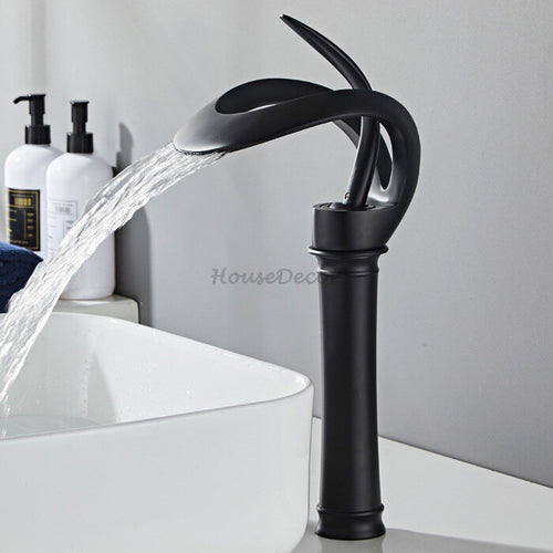Modern bath shower mixer tap waterfall spout detail view