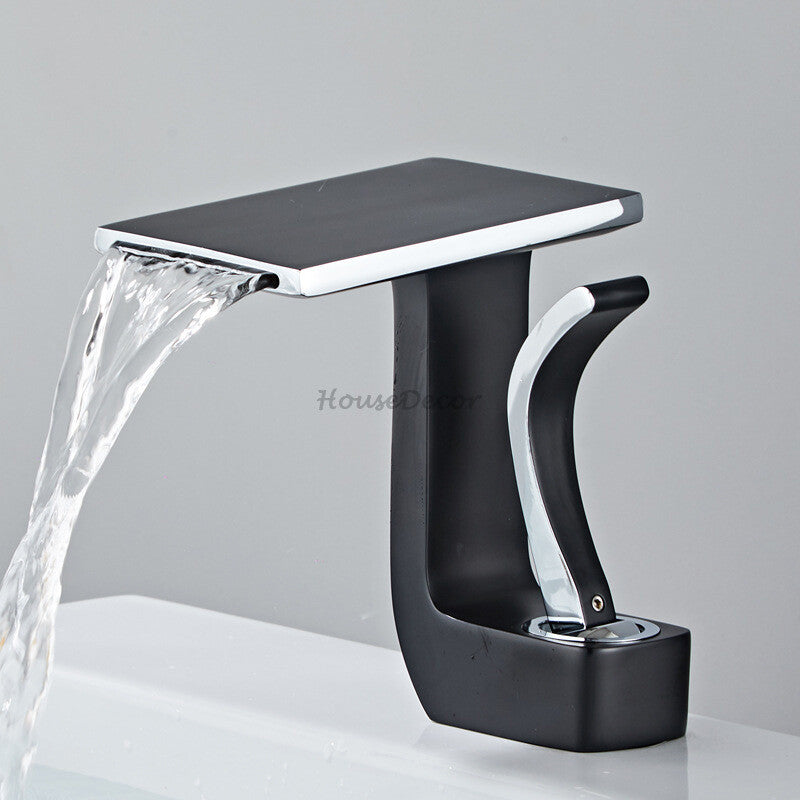 Modern bath shower mixer tap waterfall spout detail view