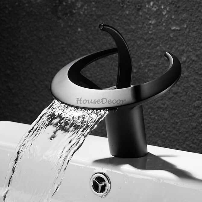 Modern bath shower mixer tap waterfall spout detail view