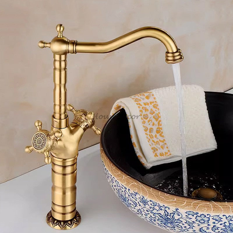 Antique Brass bath shower mixer tap swivel spout detail view