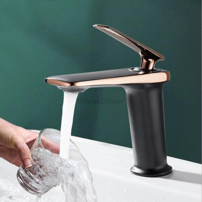 Black Brass bathroom basin mixer tap waterfall spout additional view