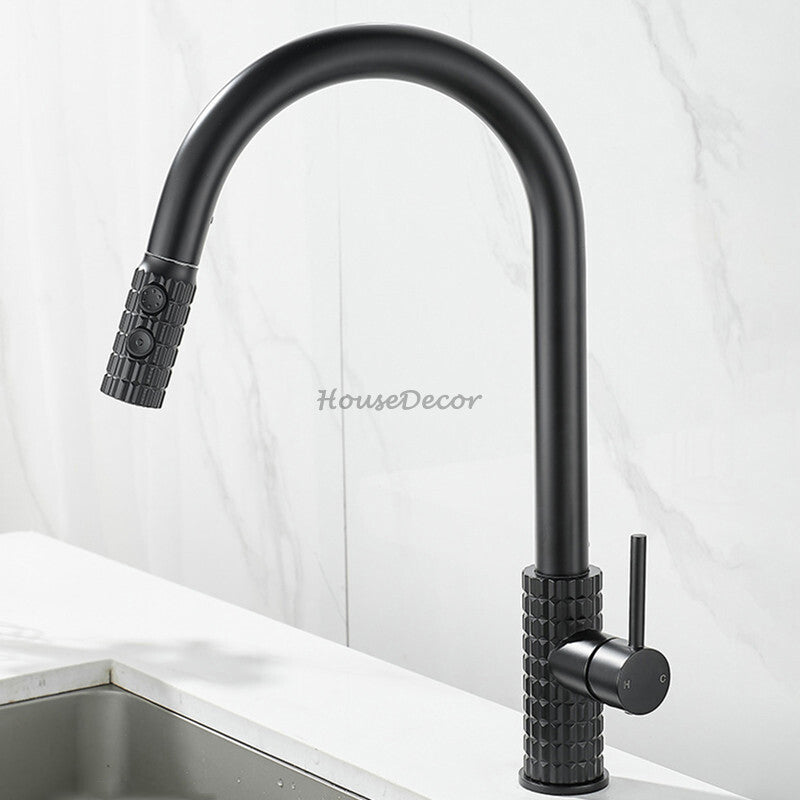 Modern kitchen sink mixer tap swivel spout detail view