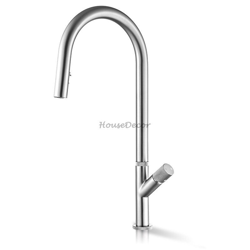 Modern kitchen sink mixer tap pull out spray detail view