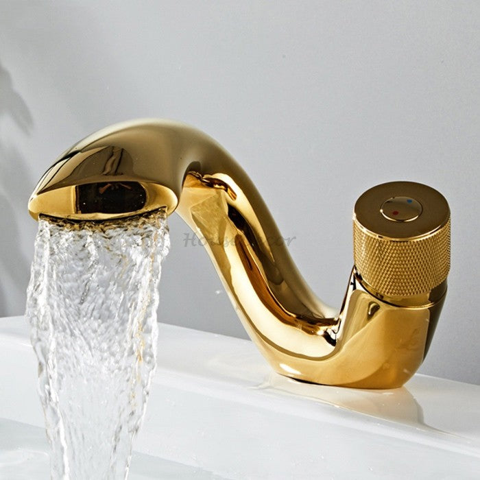 Brass bathroom basin mixer tap waterfall spout main view