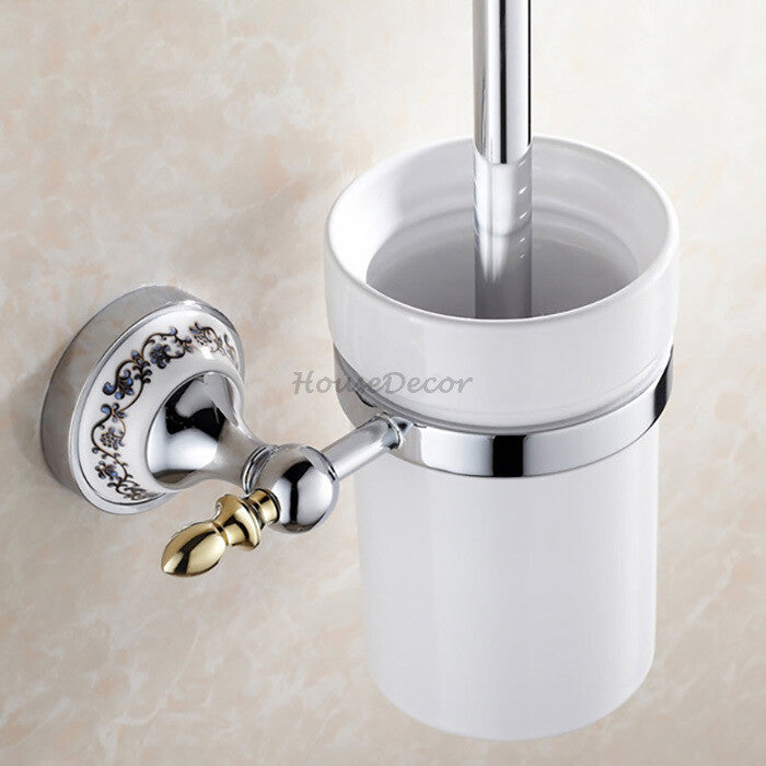Chrome Ceramic toilet brush holder detailed product view detail view