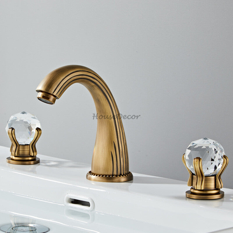 Modern bathroom basin mixer tap 3 hole installation detail view