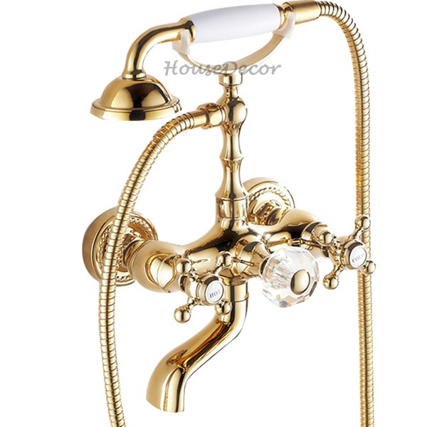 Gold Brass bath shower mixer tap wall mounted design additional view
