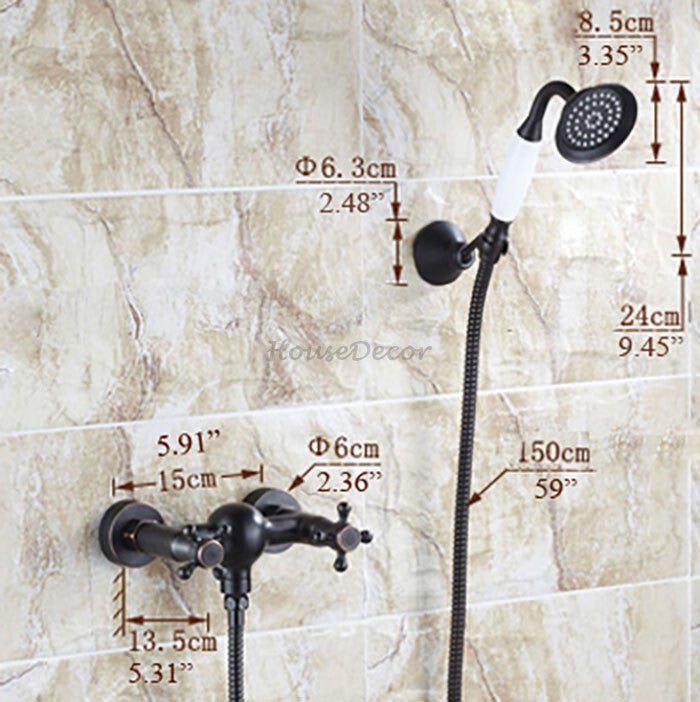 Black bath shower mixer tap dual handle control detail view