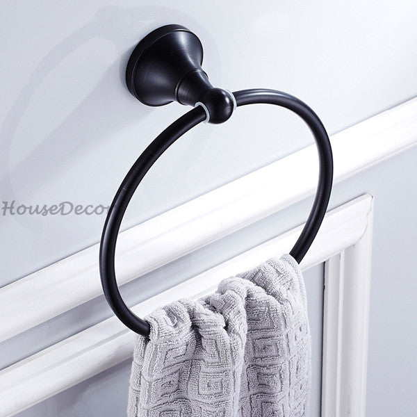 Black towel ring wall mounted design detail view