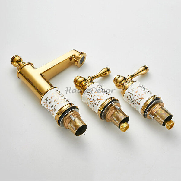 Gold Ceramic bathroom basin mixer tap 3 hole installation additional view