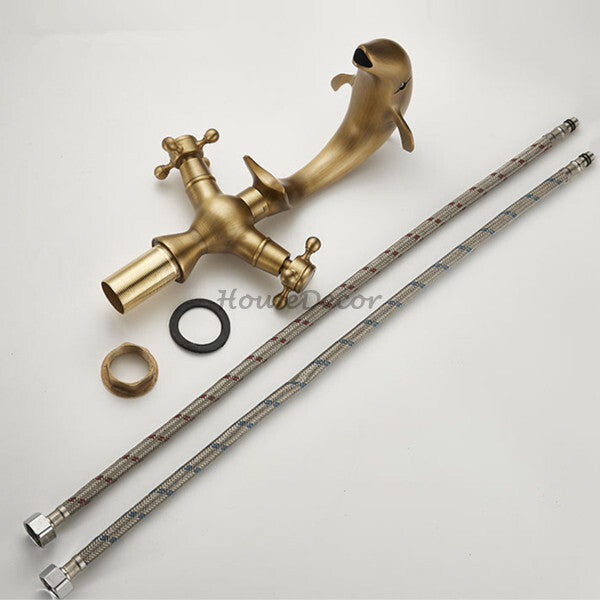 Antique Brass bath shower mixer tap dual handle control additional view