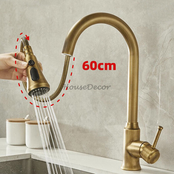 Antique Brass kitchen sink mixer tap pull out spray detail view