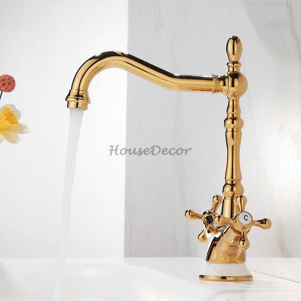 Gold bathroom basin mixer tap swivel spout additional view