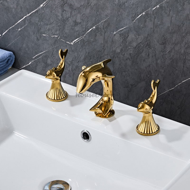 Modern bath shower mixer tap dual handle control detail view