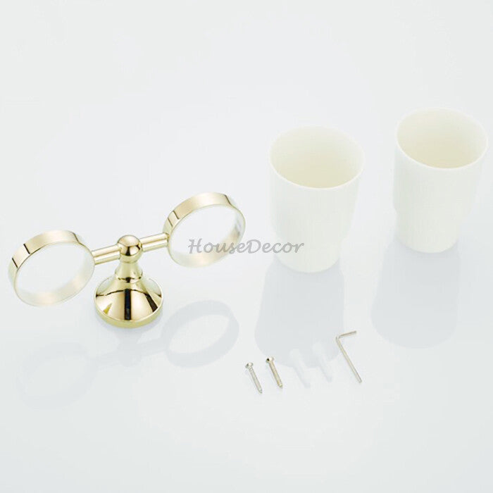 Gold Brass toothbrush holder wall mounted design detail view
