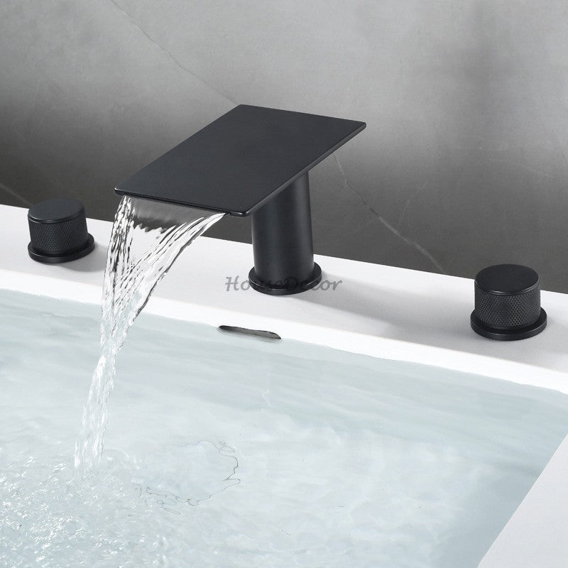 Modern bath shower mixer tap waterfall spout detail view