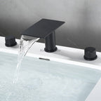 Modern bath shower mixer tap waterfall spout detail view