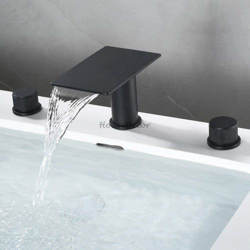 Modern bath shower mixer tap waterfall spout detail view