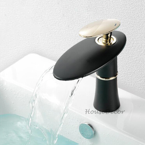 Modern bath shower mixer tap waterfall spout detail view