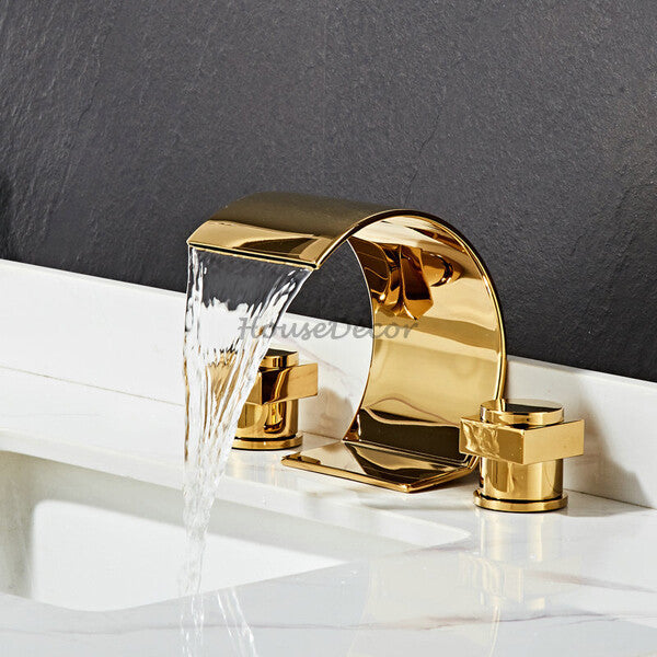 Gold bath shower mixer tap waterfall spout main view