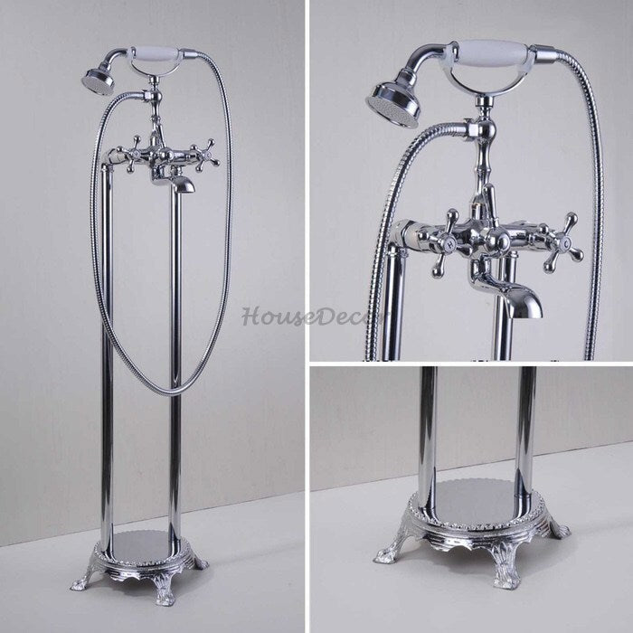 Chrome bath shower mixer tap floor mounted design main view