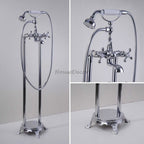 Chrome bath shower mixer tap floor mounted design main view