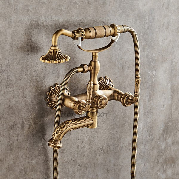 Antique Brass bath shower mixer tap wall mounted design additional view