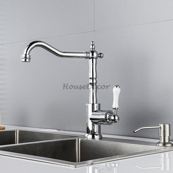 Chrome kitchen sink mixer tap swivel spout main view