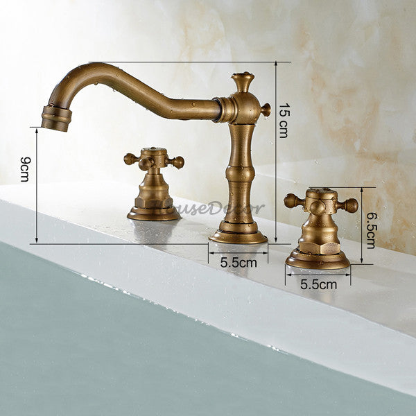 Antique Brass bath shower mixer tap dual handle control detail view