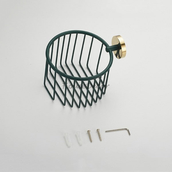 Green Brass toilet paper holder detailed product view additional view