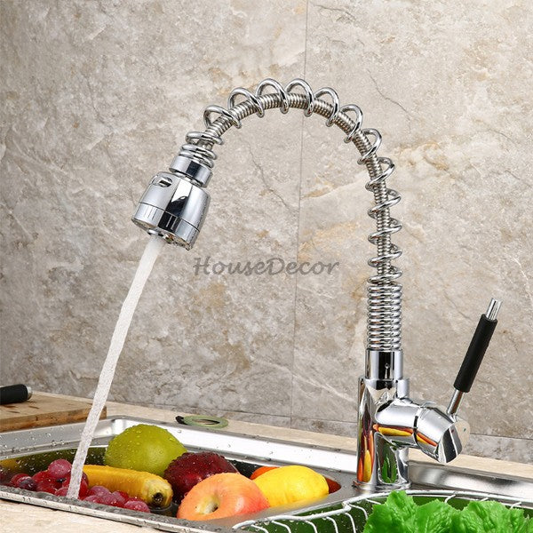 Chrome Brass kitchen sink mixer tap pull out spray detail view