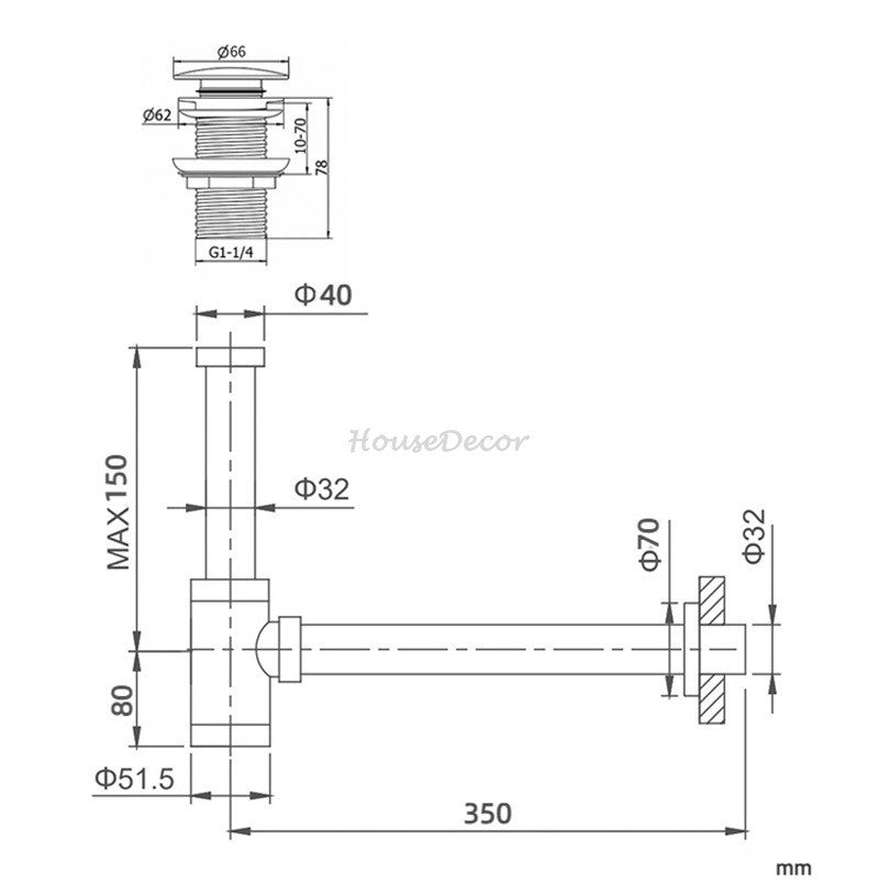 Modern basin bottle trap detailed product view additional view