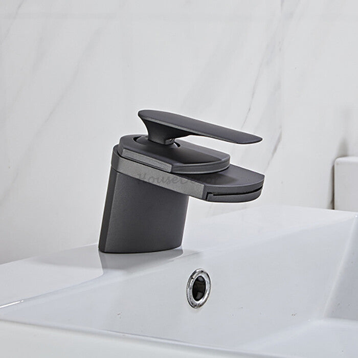 Black bath shower mixer tap waterfall spout main view