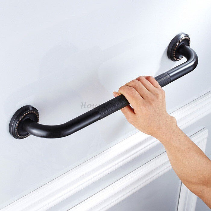 Modern bathroom grab bar safety grip detail view