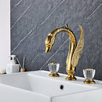 Gold bath shower mixer tap dual handle control detail view