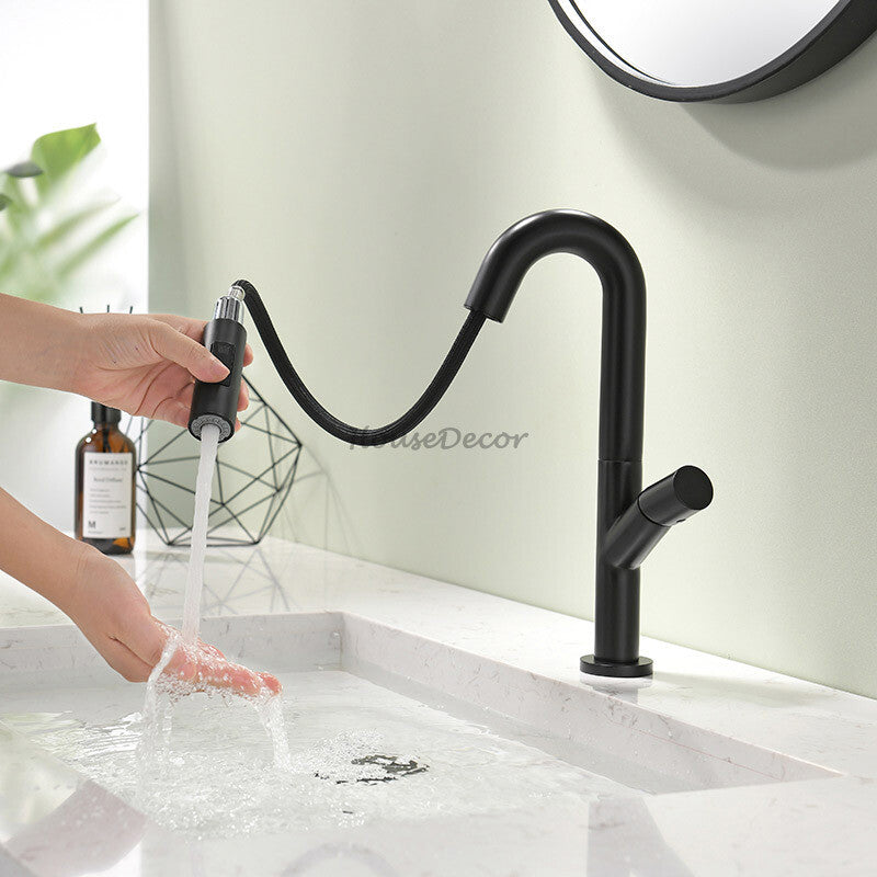 Modern bath shower mixer tap pull out spray detail view