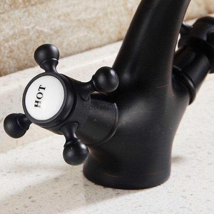 Black bath shower mixer tap deck mounted design detail view