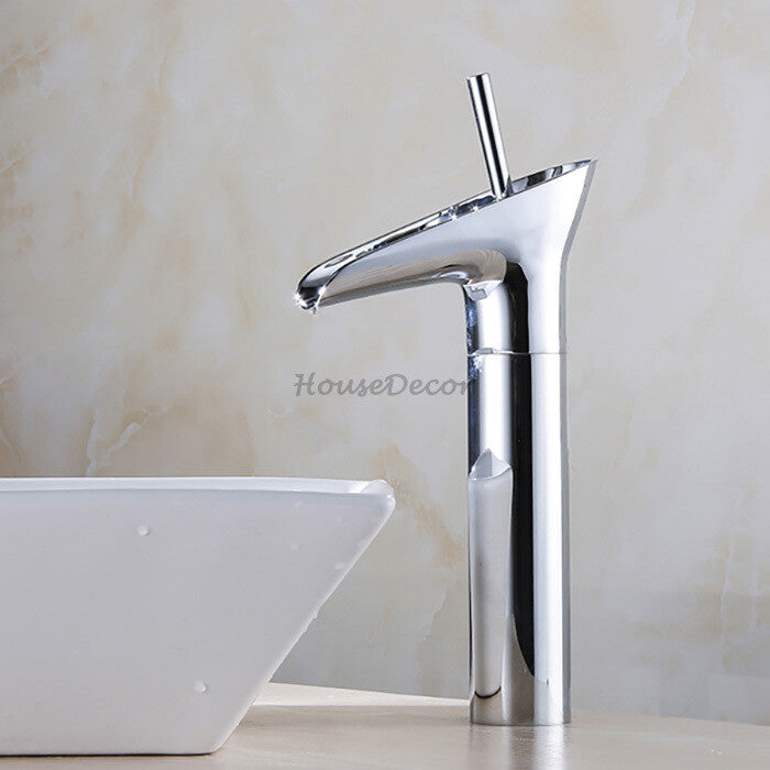 Modern bath shower mixer tap waterfall spout detail view