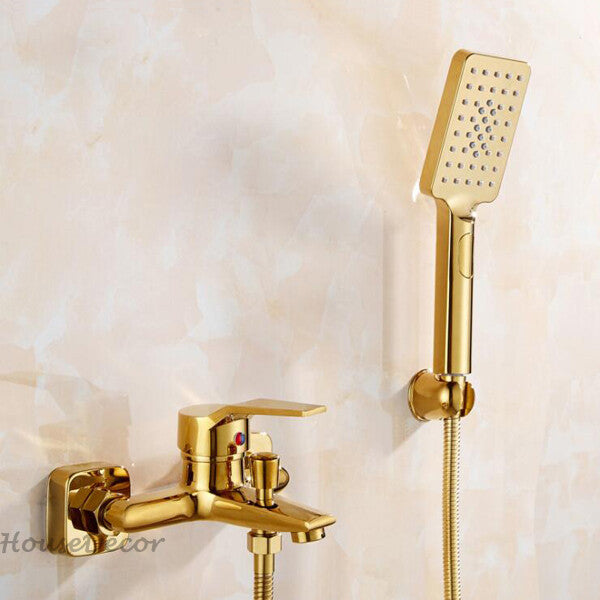 Gold bath shower mixer tap wall mounted design detail view