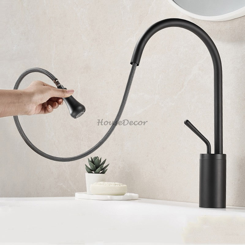 Brass bath shower mixer tap pull out spray detail view