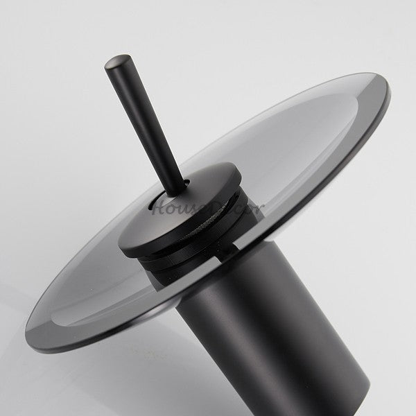 Black Brass bath shower mixer tap waterfall spout detail view