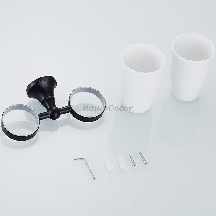 Black Ceramic toothbrush holder wall mounted design detail view